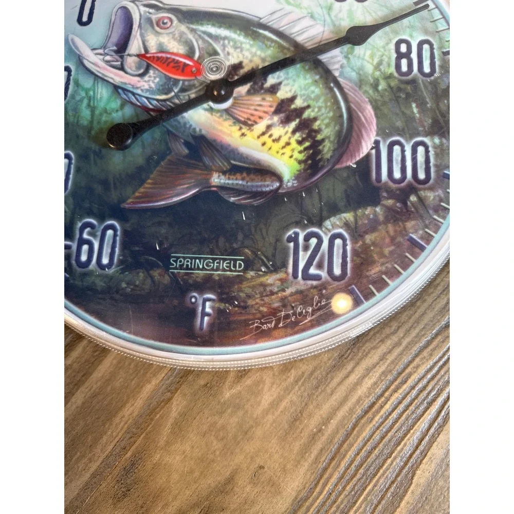 Vintage Springfield Bass Thermometer 12in Green Fishing Cabin Decor Bart DeCelie